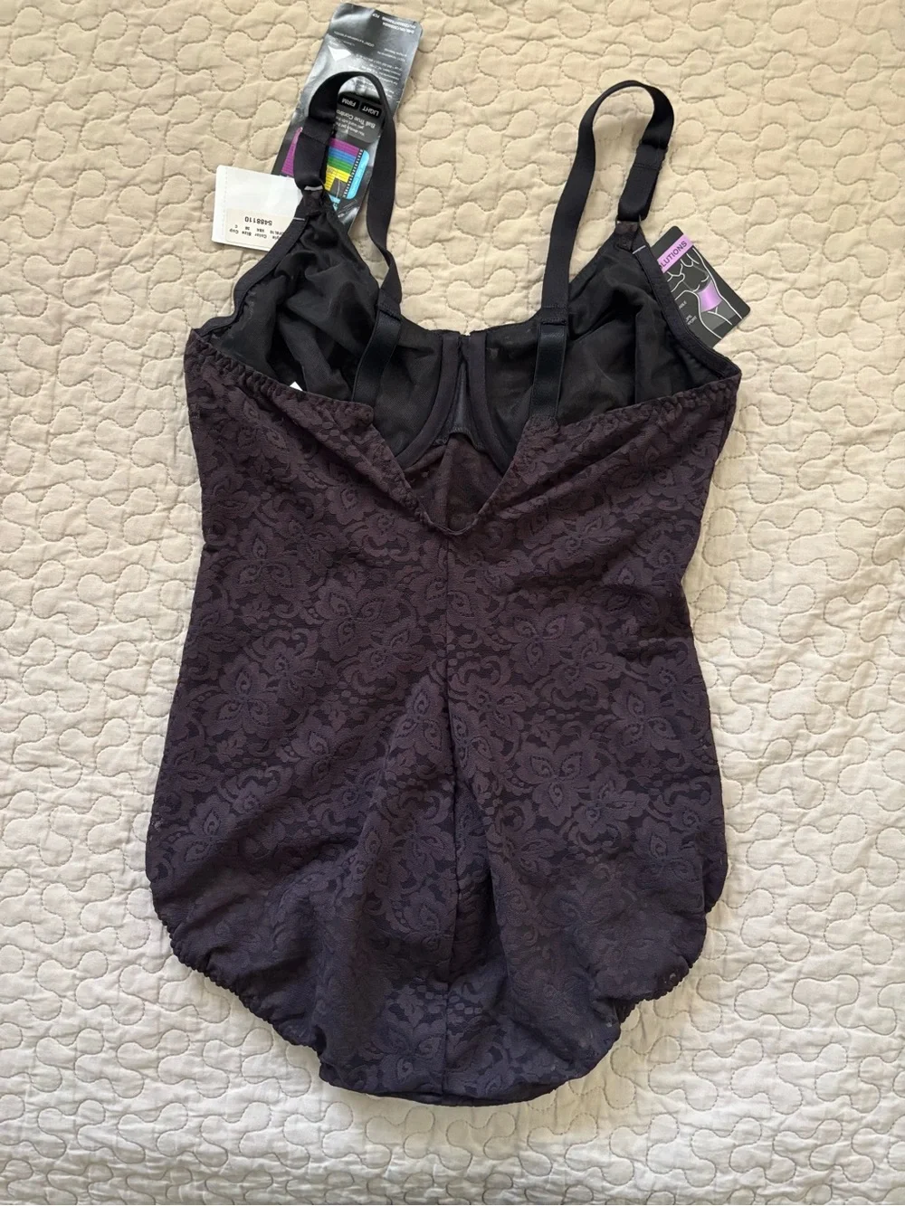 Bali 38C Black Lace Shaping Bodysuit